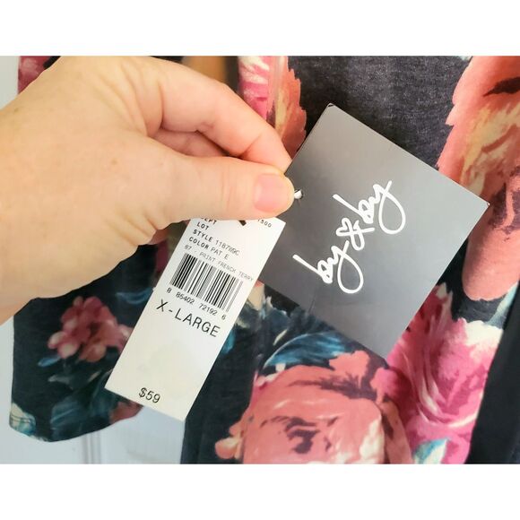 By & By NWT Floral French Terry Swing Dress Junior XL Lace Up Back Long Sleeves - Picture 2 of 8